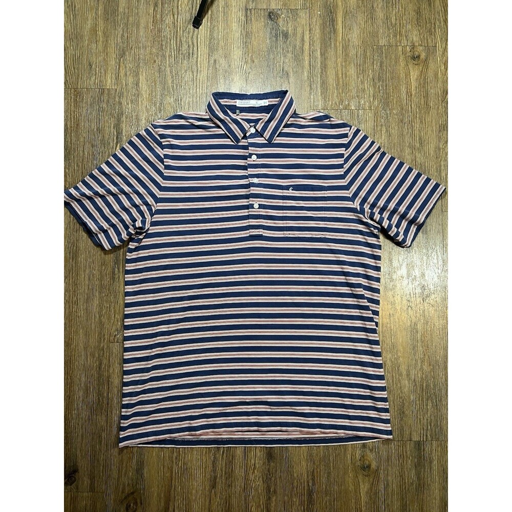 Criquet Mens XL Players Shirt Blue Striped Pima Cotton Stretch Golf Polo Casual